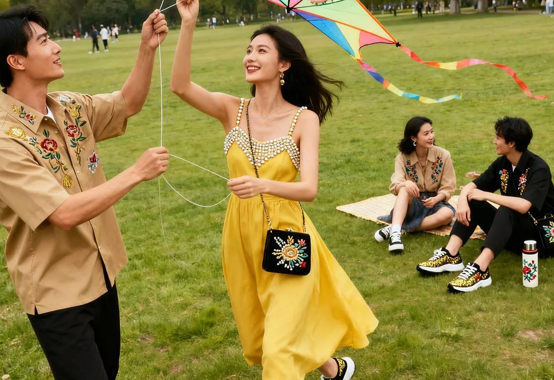 Machine-embroidered fashion apparel