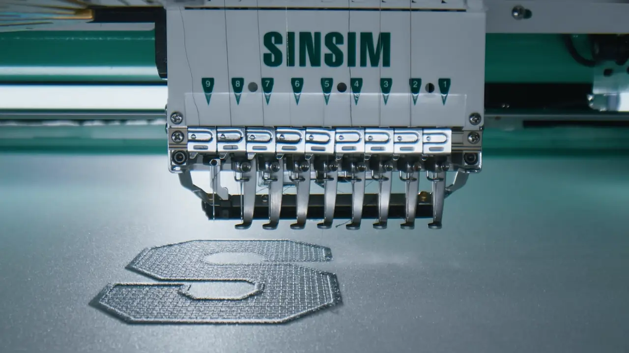 Computerised multi-head embroidery machine stitching
