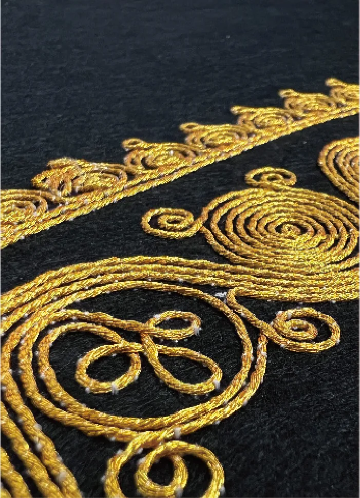 Coiling embroidery sample, from the catalogue — Sinsim Taping/Coiling Embroidery Machine